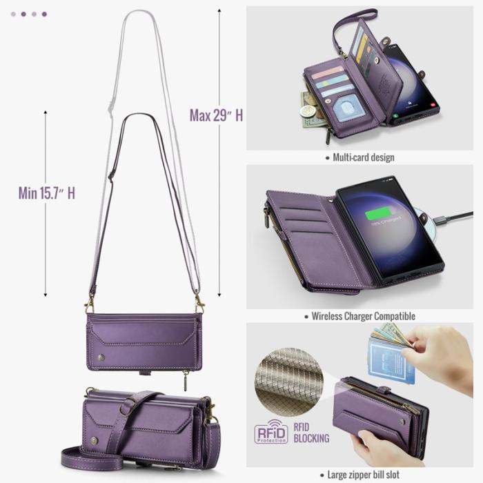 Caseme - CASEME Plånboksfodral Konstläder för Samsung Galaxy S23 Ultra - Lila