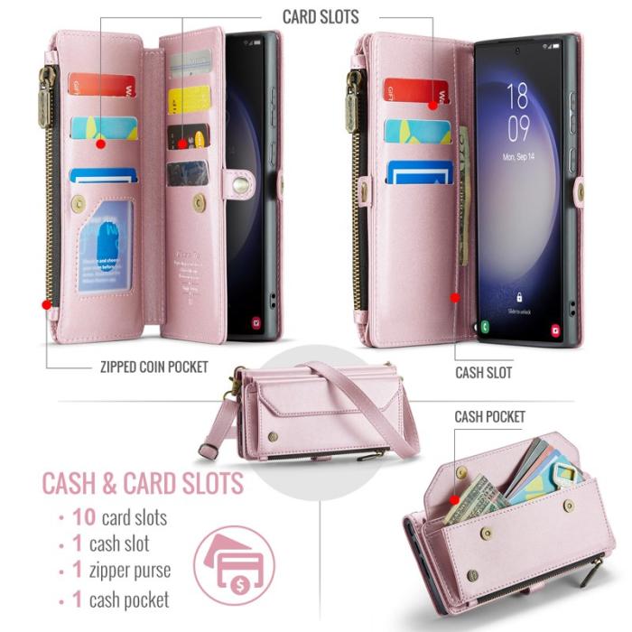 Caseme - CASEME Plånboksfodral Konstläder för Samsung Galaxy S23 Ultra - Rosa