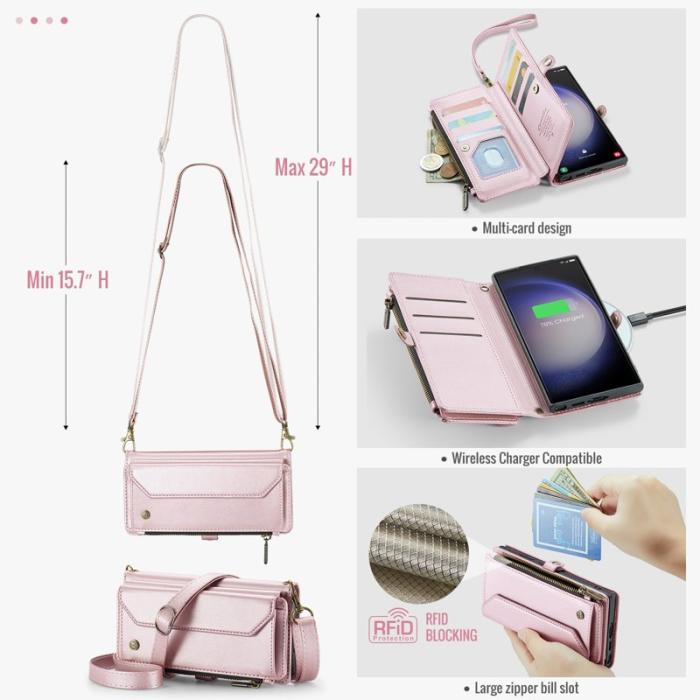 Caseme - CASEME Plånboksfodral Konstläder för Samsung Galaxy S23 Ultra - Rosa