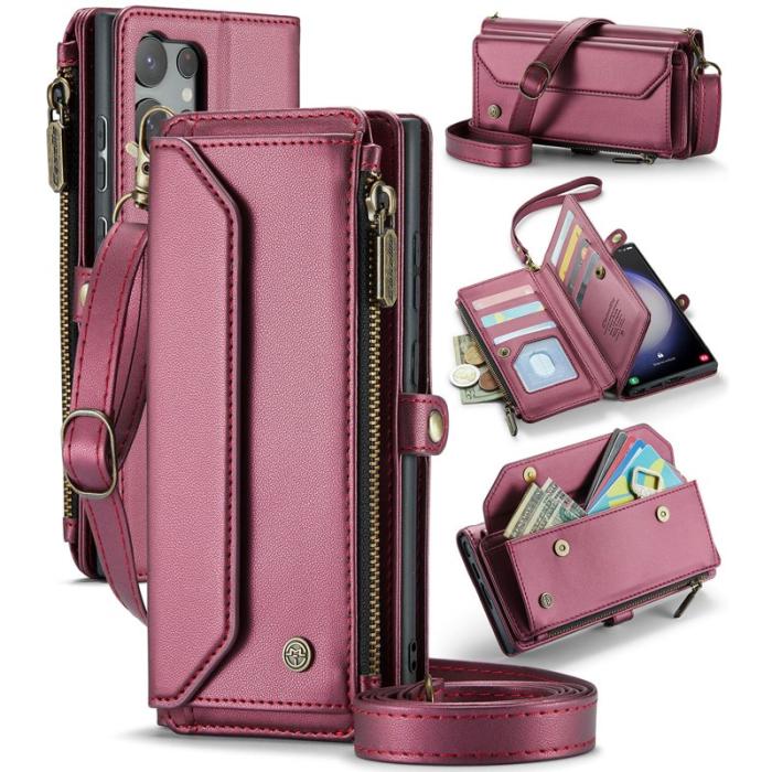 Caseme - CASEME Plånboksfodral Konstläder för Samsung Galaxy S23 Ultra - Vinröd