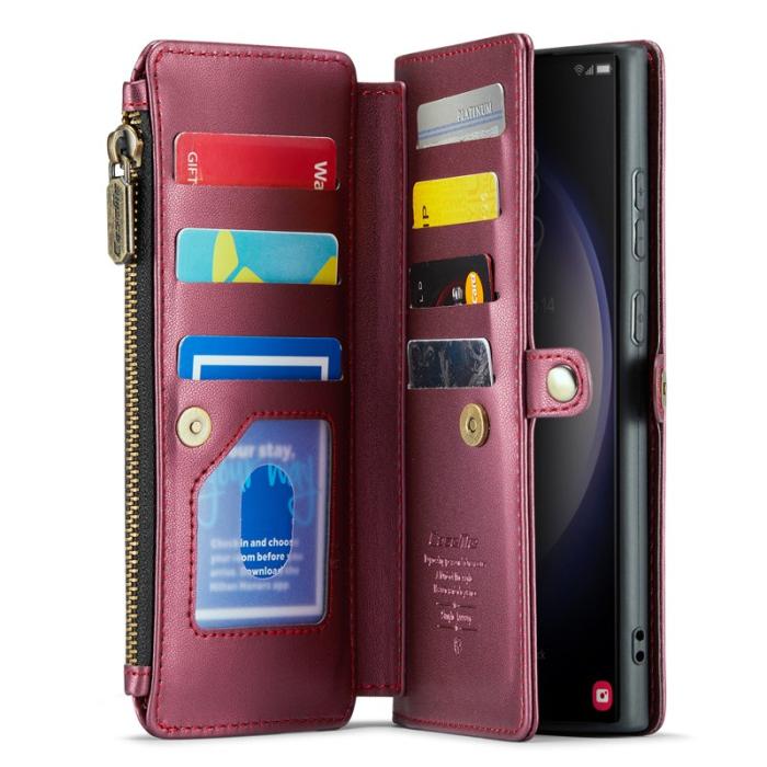 Caseme - CASEME Plånboksfodral Konstläder för Samsung Galaxy S23 Ultra - Vinröd