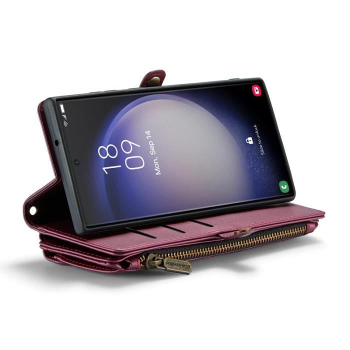 Caseme - CASEME Plånboksfodral Konstläder för Samsung Galaxy S23 Ultra - Vinröd