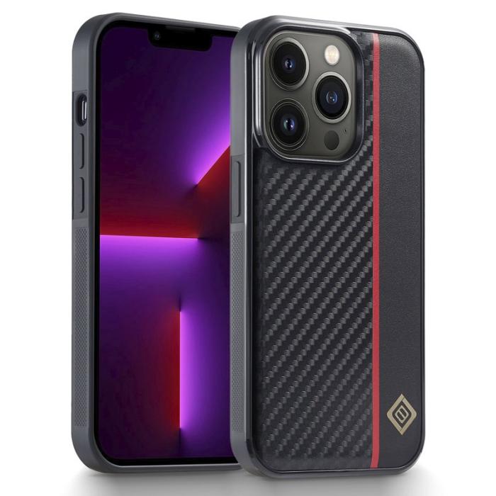 LC.imeeke - LC.IMEEKE iPhone 13 Pro Fodral KonstLäder - Kolfiber - Svart
