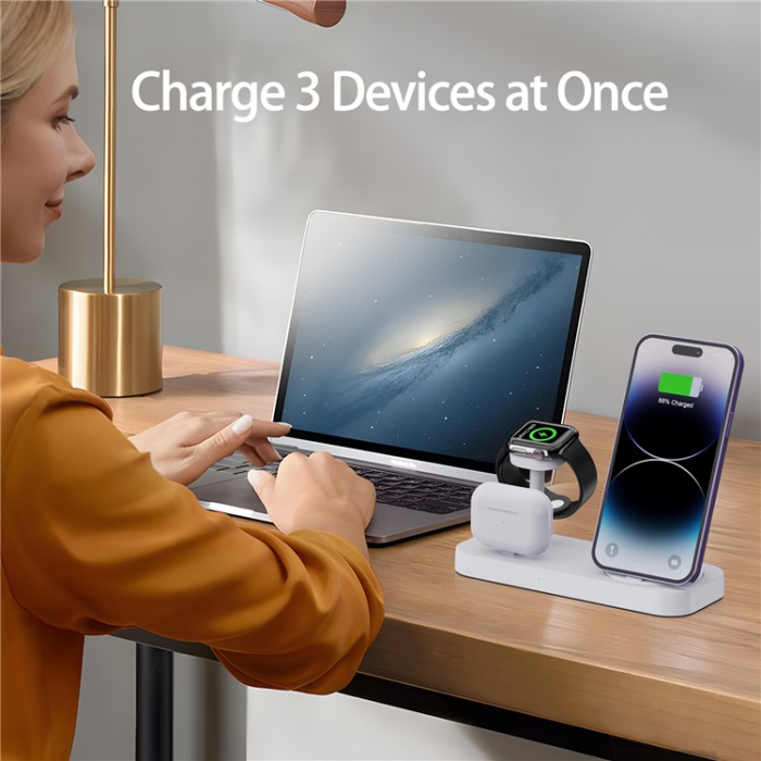 OEM - 3in1 Trådlös Laddare iPhone, Apple Watch, Airpods B25 - Svart