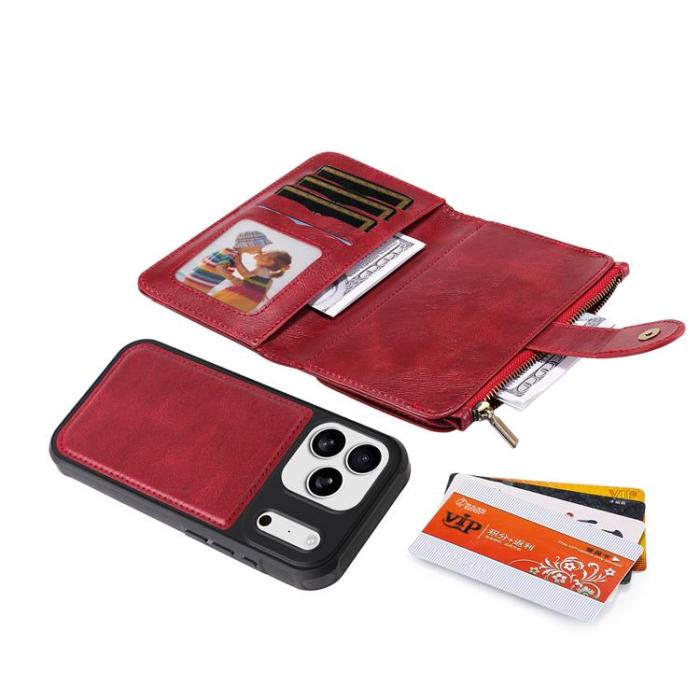 A-One Brand - iPhone 17 Pro Plånboksfodral Detachable korthållare - Röd