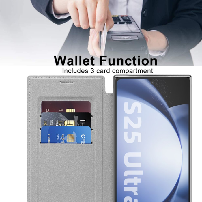 A-One Brand - Galaxy S25 Ultra Plånboksfodral MagSafe RFID Blocking - Silver