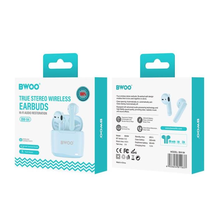 BWOO - BWOO TWS In-Ear Hörlurar Trådlösa Bluetooth BW94 - Blå