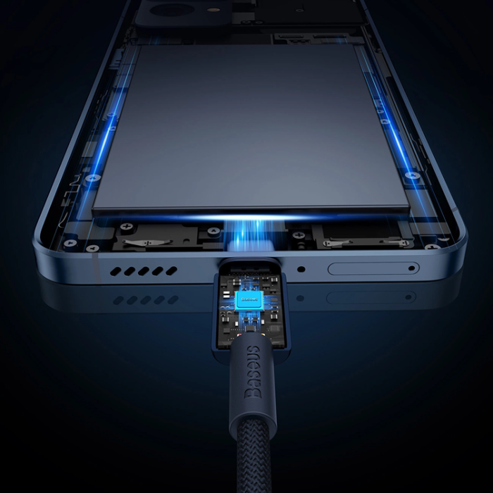 BASEUS - Baseus USB-C till USB-C kabel 100W 1m Tungsten Gold - Marinblå