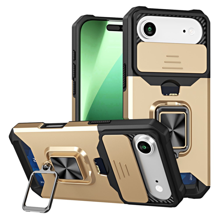 A-One Brand - iPhone Air Mobilskal Slide Lens Lid med Kortfack - Guld
