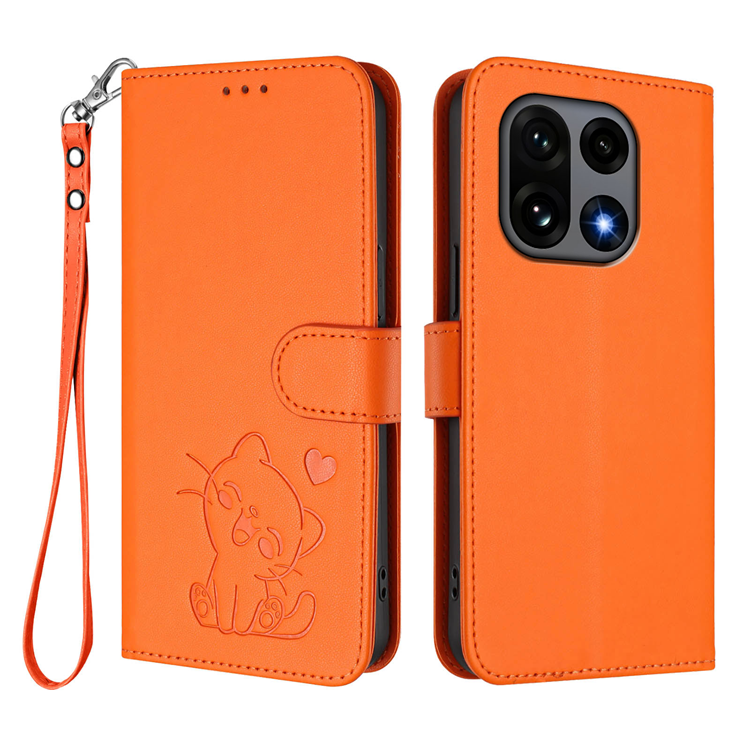 OnePlus 15 Konstläder Plånboksfodral Love Cat Pattern Imprint (Orange) | 2353 | AlltMobil