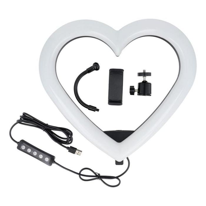 OEM - LED Ring lamp Heart 12 tum med hållare till mobil
