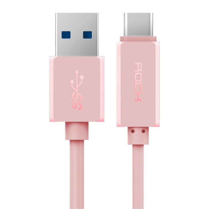 ROCK - Rock USB-A till USB-C 1m- Rosa