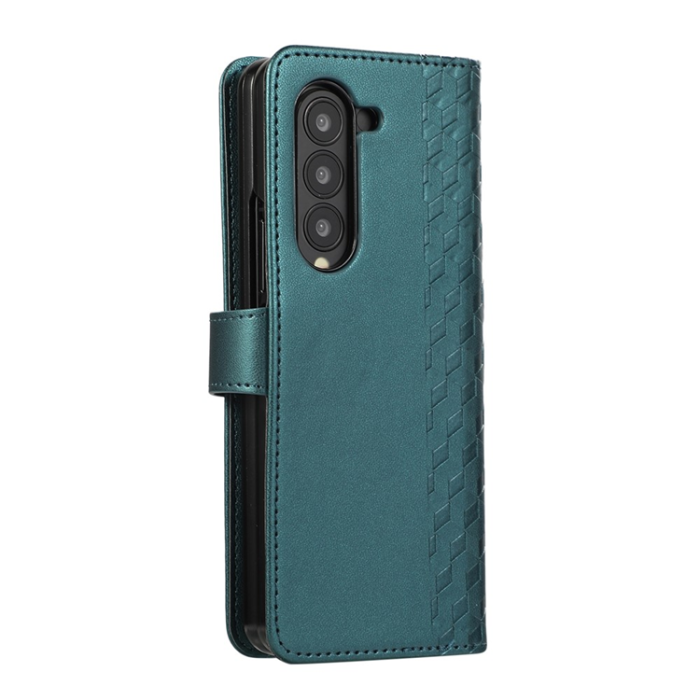 A-One Brand - Galaxy Z Fold7 Plånboksfodral 3D Rhombus Grid Imprinted - Grön