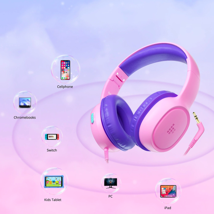 Tronsmart - Tronsmart Over-Ear Hörlurar Trådbundna till Barn Safe KH01 - Rosa