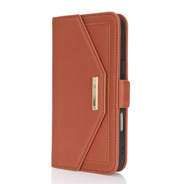 A-One Brand - iPhone 17 Pro Plånboksfodral Cross Texture med Axelrem - Brun