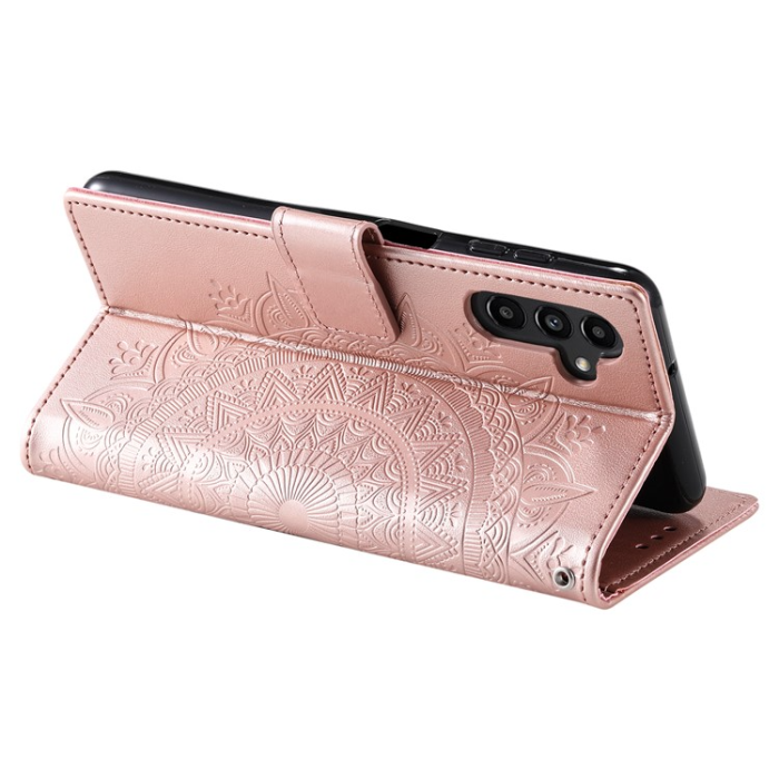 OEM - Galaxy A24 4G Plånboksfodral Imprinted Mandala Flower - Rosa Guld