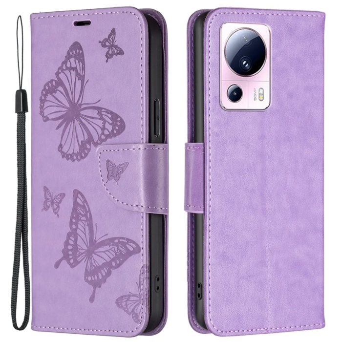 Taltech - Xiaomi 13 Lite 5G Plånboksfodral Fjärilstryck - Lila
