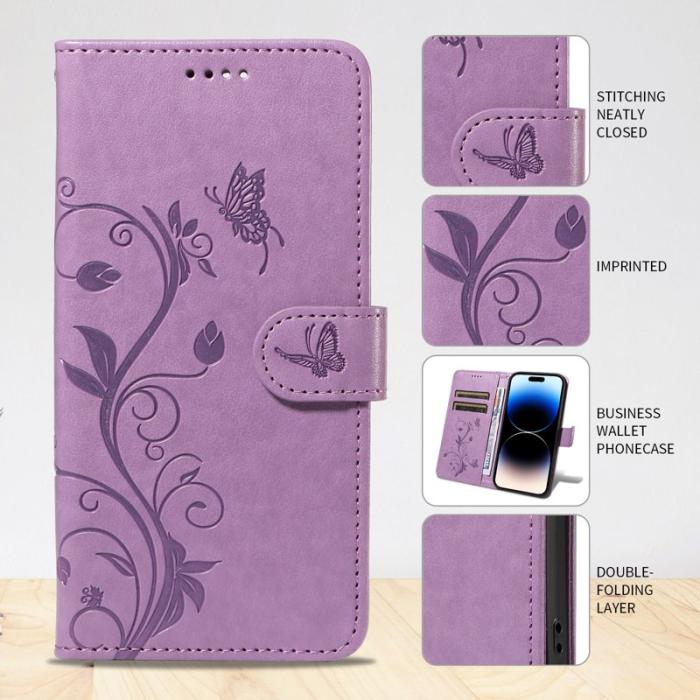 OEM - Samsung Galaxy A37 Plånboksfodral Konstläder Blommönster - Lila