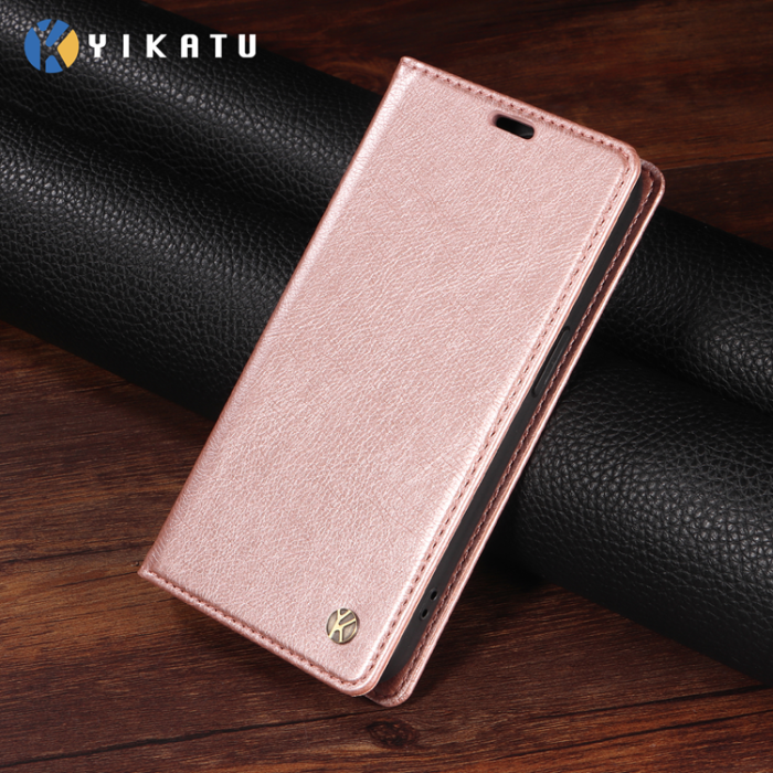 YIKATU - YIKATU Galaxy S26/S26 Pro Plånboksfodral Litchi Läder - Rosa