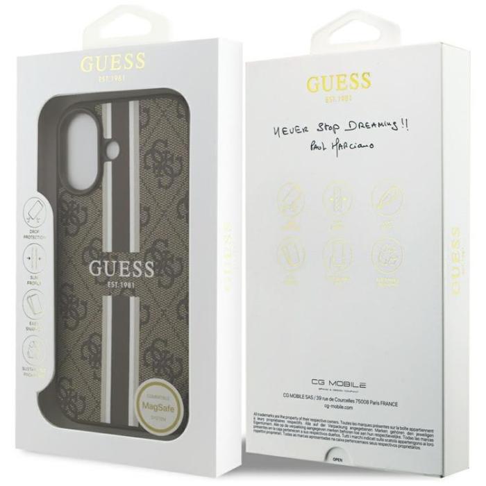 Guess - Guess iPhone 17 Mobilskal MagSafe 4G Printed Stripes - Brun