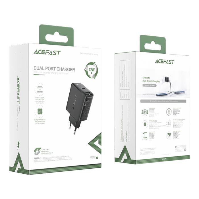 Acefast - Acefast PD Väggladdare USB Till USB-C 32W - Svart