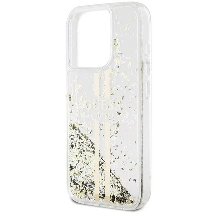 Guess - Guess iPhone 15 Pro Mobilskal Liquid Glitter Gold Stripes