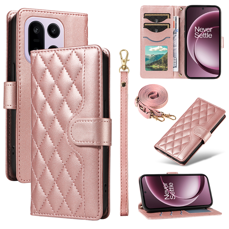 OnePlus 15 5G Plånboksfodral Rhombus Konstläder (Roséguld) | 2353 | AlltMobil