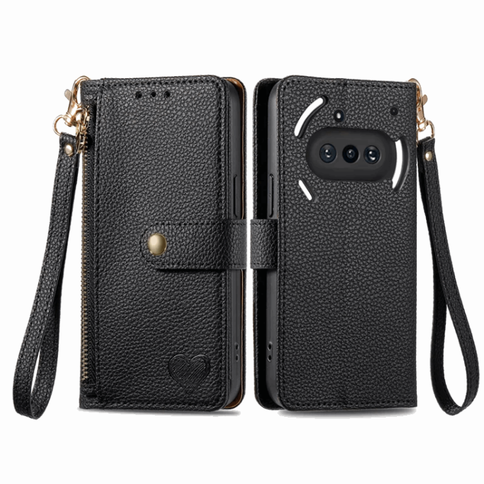 A-One Brand - Nothing Phone (3a) Plånboksfodral RFID Zipper med Rem - Svart