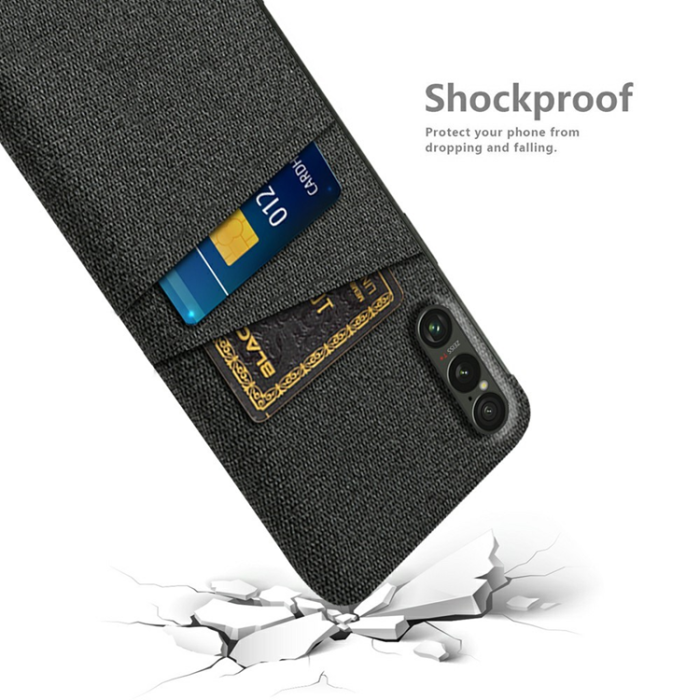 A-One Brand - Sony Xperia 1 VII Mobilskal med Dual Kortfack Tyg + PC - Svart
