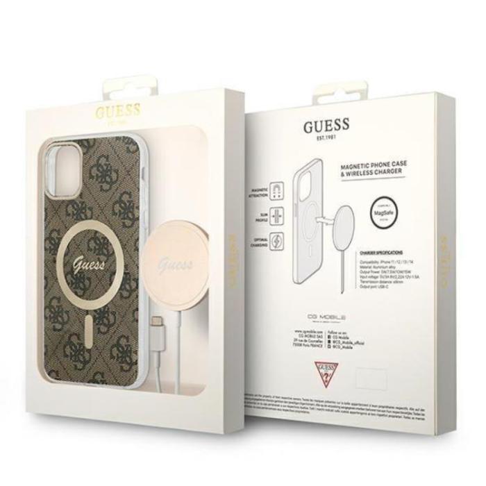 Guess - Guess iPhone 11 Magsafe Skal Print + Trådlös Laddare - Brun