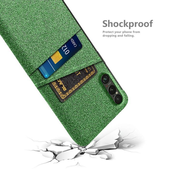 A-One Brand - Sony Xperia 1 VII Mobilskal med Dual Kortfack Tyg + PC - Grön