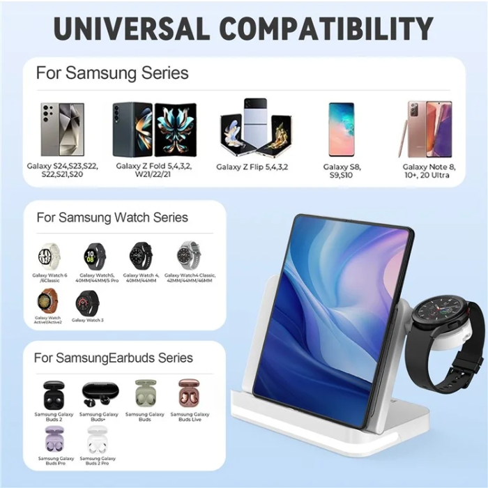OEM - 3in1 Trådlös Laddare Samsung Galaxy, Buds, Watch B26 - Svart