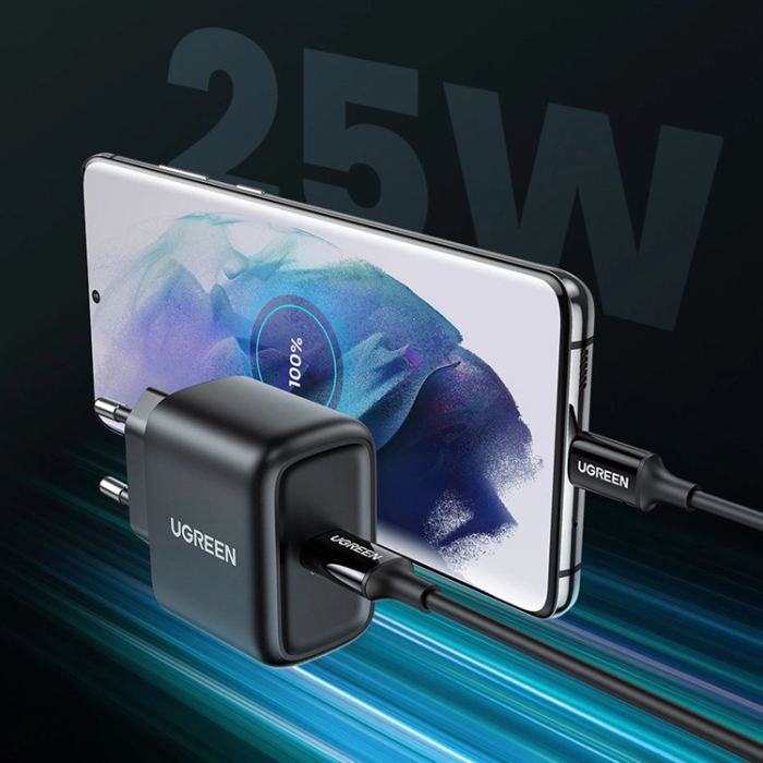 Ugreen - Ugreen Väggladdare 25W PD med Typ-C Kabel 2m - Svart