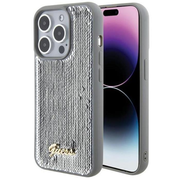 Guess - Guess iPhone 15 Pro Max Mobilskal Sequin Script Metal - Silver