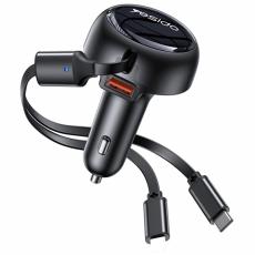 OEM - YESIDO Y61 53W Snabbladdare f&ouml;r bil med USB-port och 2-i-1 utdragbar kabel