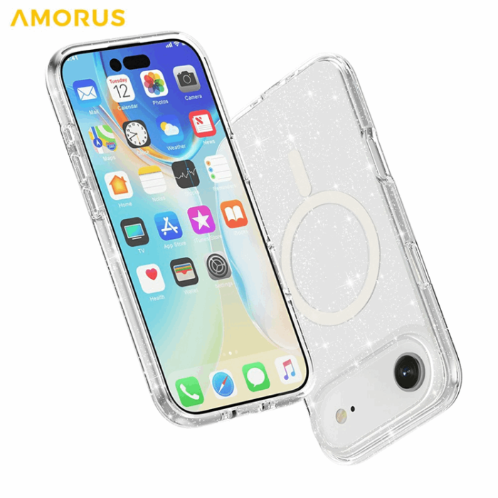 AMORUS - AMORUS Mobilskal till iPhone Air Magsafe Glitter Powder PC + TPU - Vit