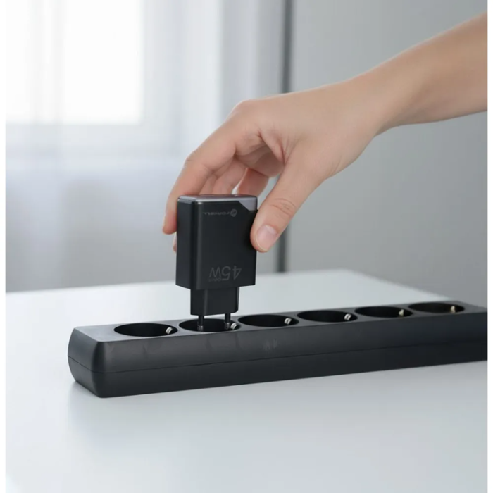 Forcell - Forcell Snabbladdare USB C till USB A 45W GaN III PD 3A - Svart
