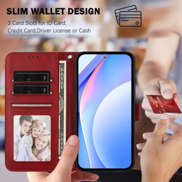 OEM - Samsung Galaxy A57 Plånboksfodral Konstläder RFID-Skydd - Vinröd