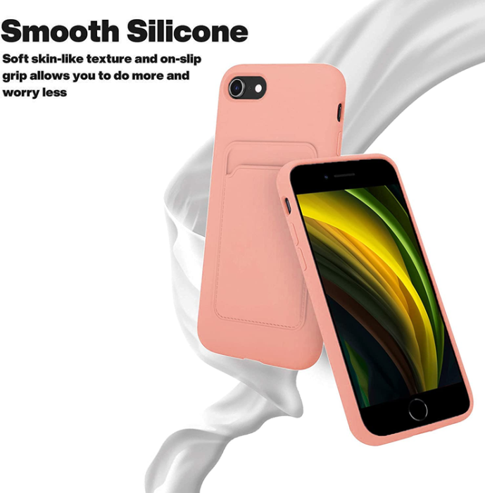 A-One Brand - iPhone 7/8/SE (2020/2022) Skal Korthållare Liquid Silicone - Ljusrosa