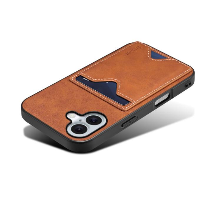 DENIOR - DENIOR iPhone 17 Fodral Kortfack Ställ i Konstläder - Brun