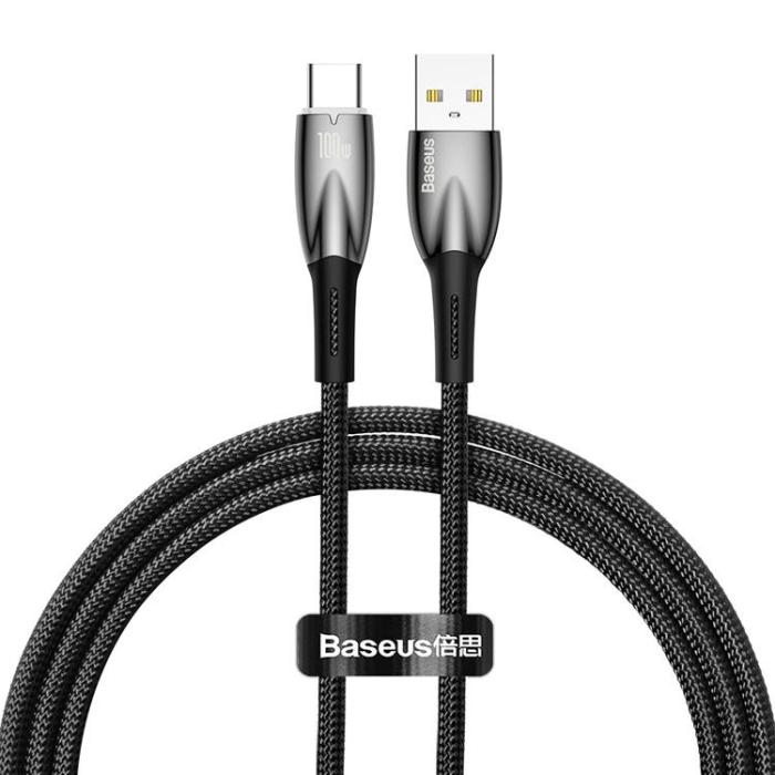BASEUS - Baseus USB-C till USB-A kabel 1M Glimmer Series - Svart