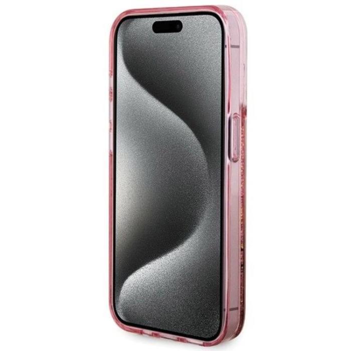 Guess - Guess iPhone 15 Pro Mobilskal Liquid Glitter Gold Stripes
