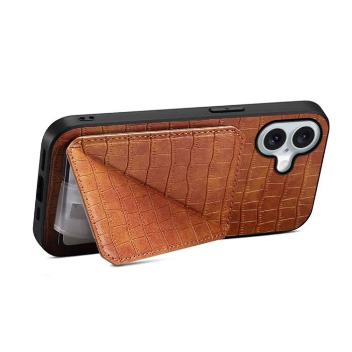 A-One Brand - iPhone 17 Mobilskal Korthållare Crocodile Textured - Brun