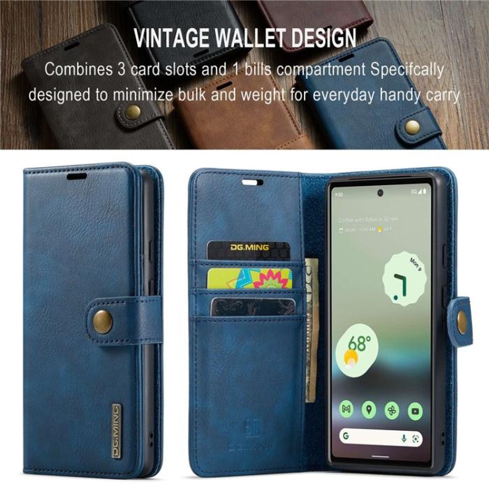 DG.MING - DG.MING Google Pixel 6a Plånboksfodral Detachable 2-in-1 Äkta Läder - Blå