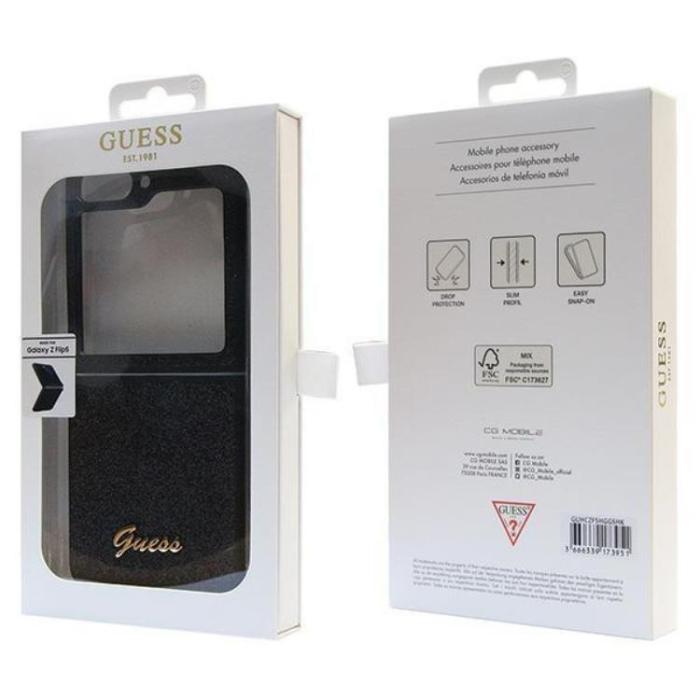 Guess - Guess Galaxy Z Flip 5 Mobilskal Glitter Script - Svart