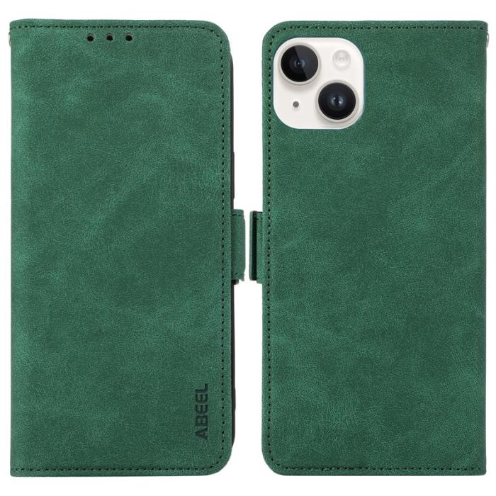 ABEEL - ABEEL iPhone 14 Plus Plånboksfodral Konstläder RFID Skydd Ställ - Grön