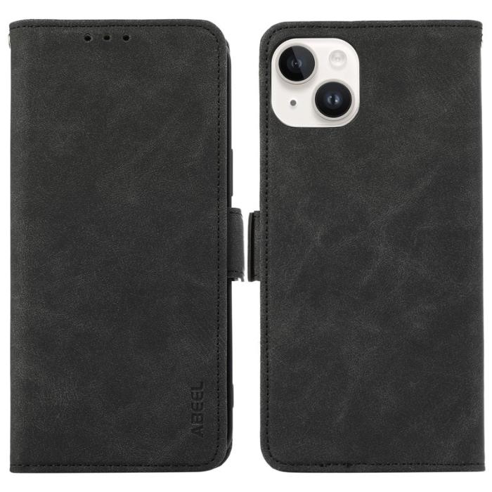 ABEEL - ABEEL iPhone 14 Plus Plånboksfodral Konstläder RFID Skydd Ställ - Svart