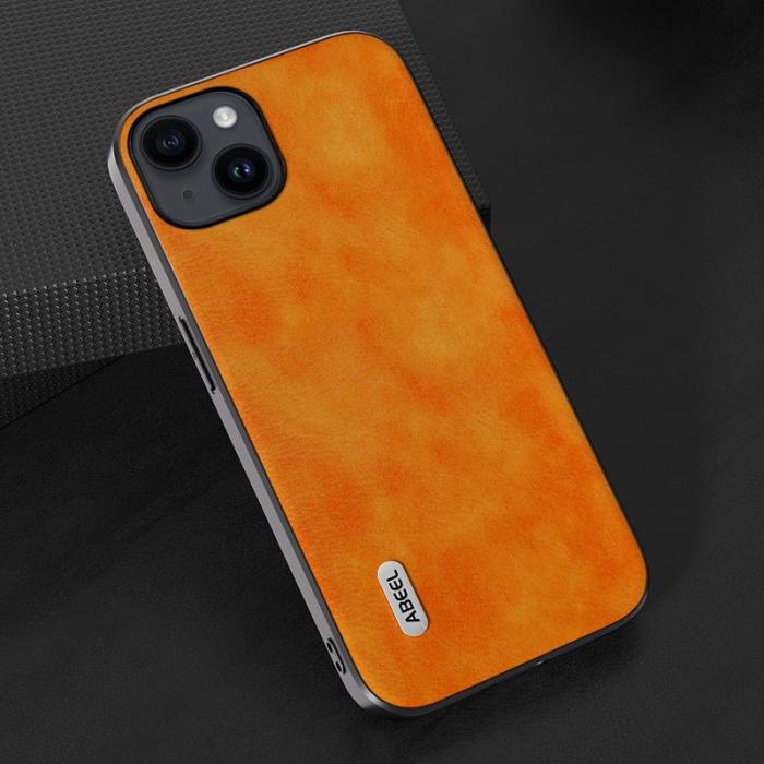 ABEEL - ABEEL iPhone 14 Plus Fodral Stöttålig Litchi Textur Orange