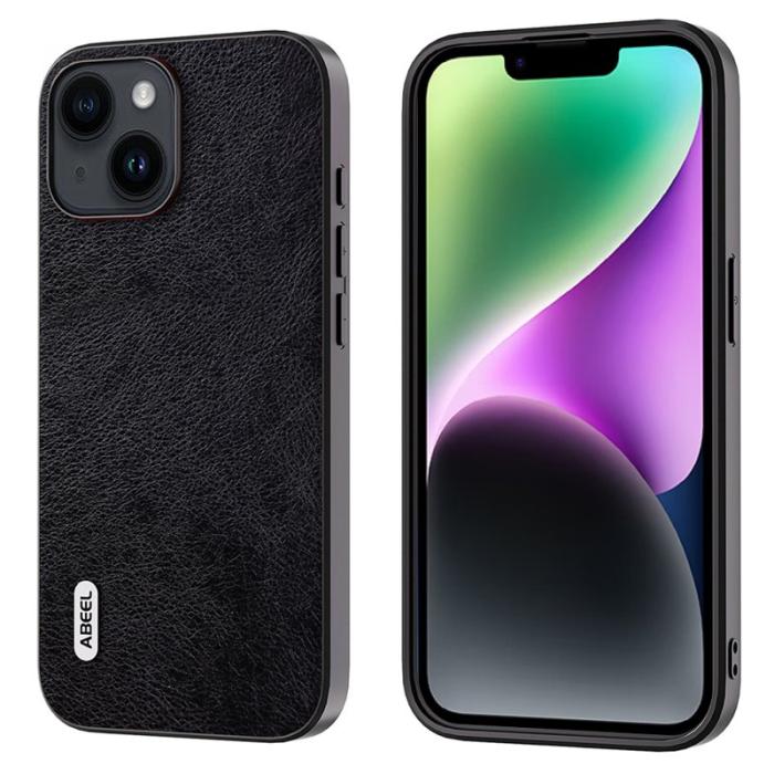ABEEL - ABEEL iPhone 14 Plus Fodral Stöttålig Litchi Textur Svart