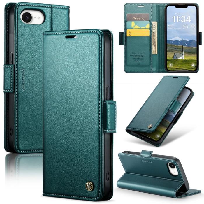 Caseme - CASEME Plånboksfodral Konstläder för iPhone 16e RFID-Skydd Grön